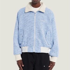 Light Blue Zip-Up Bomber Jacket with Contrast Collar UNISEX